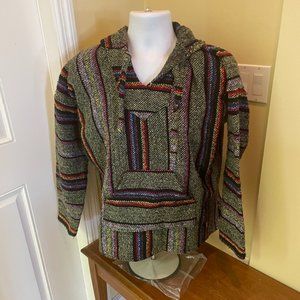 Art-Maz Vintage Baja Poncho Mexican Hooded Hippie